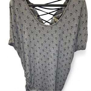 Gray Jesse&J Anchor Print Top with Cross-Cross Back
